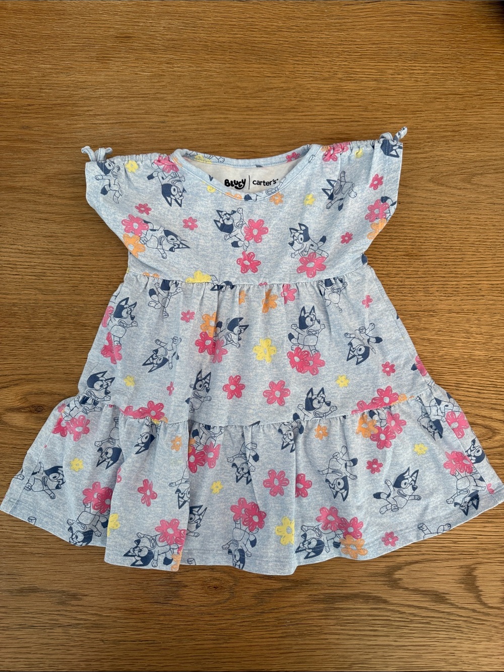 Carter's Light Blue Bluey Floral Tiered Dress with Pink, Yellow & Orange Flowers